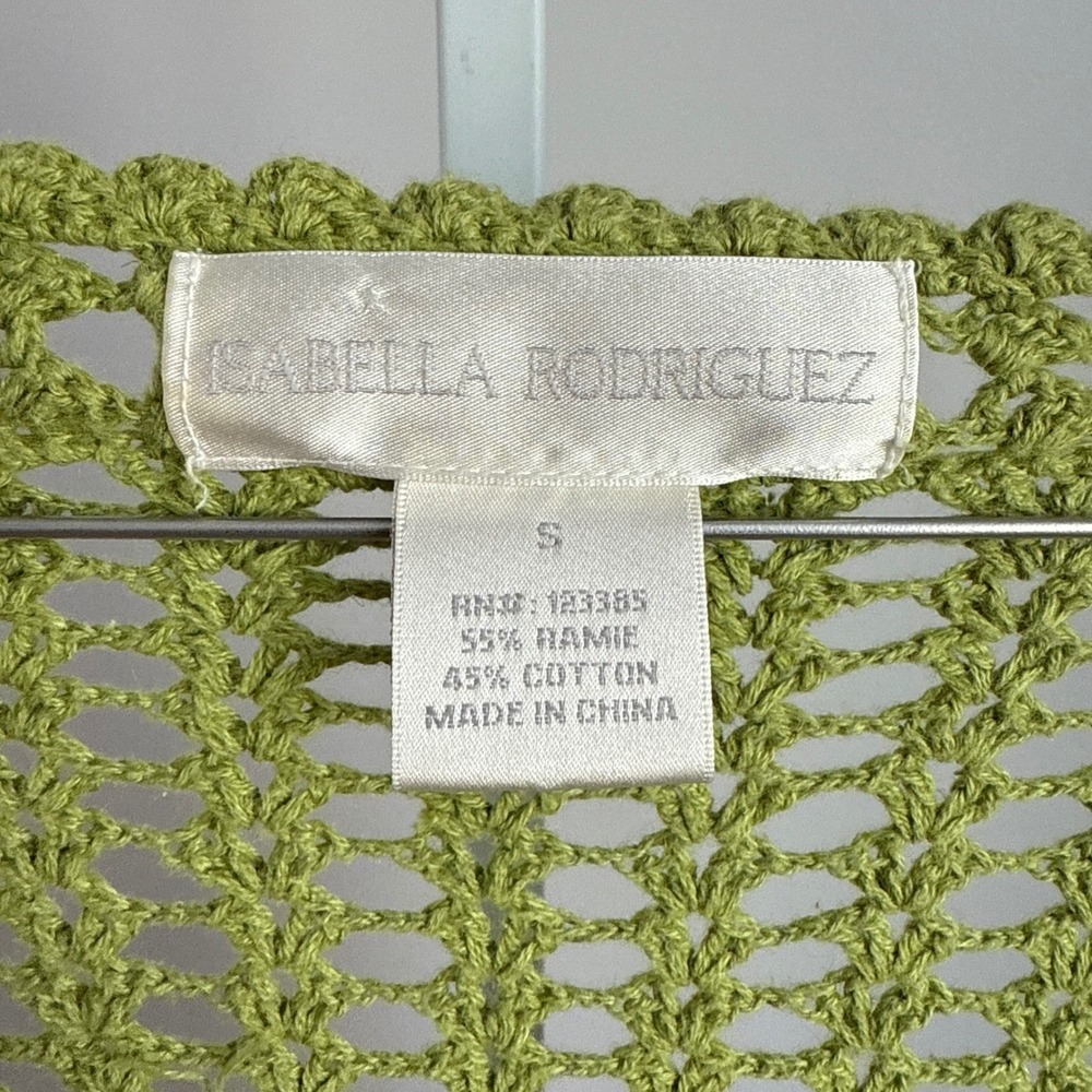 VTG Isabella Rodriguez Crochet Knit Y2K Babydoll Cardigan Green sweater‎ sz S - Picture 4 of 5